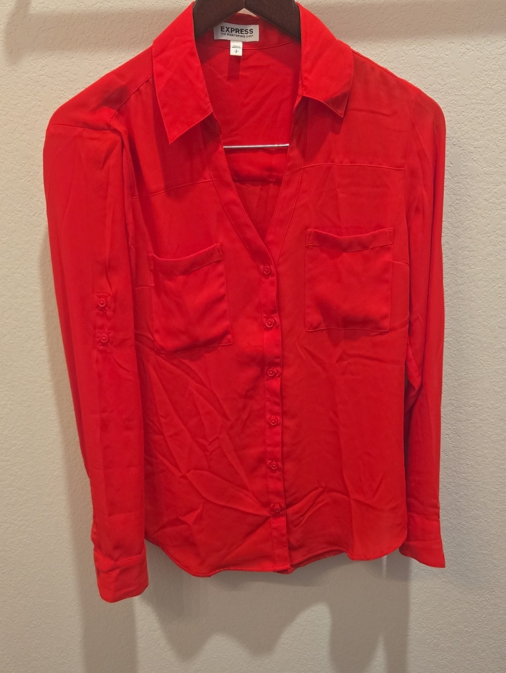 Express Vibrant Red Long-Sleeve Button-Up Shirt